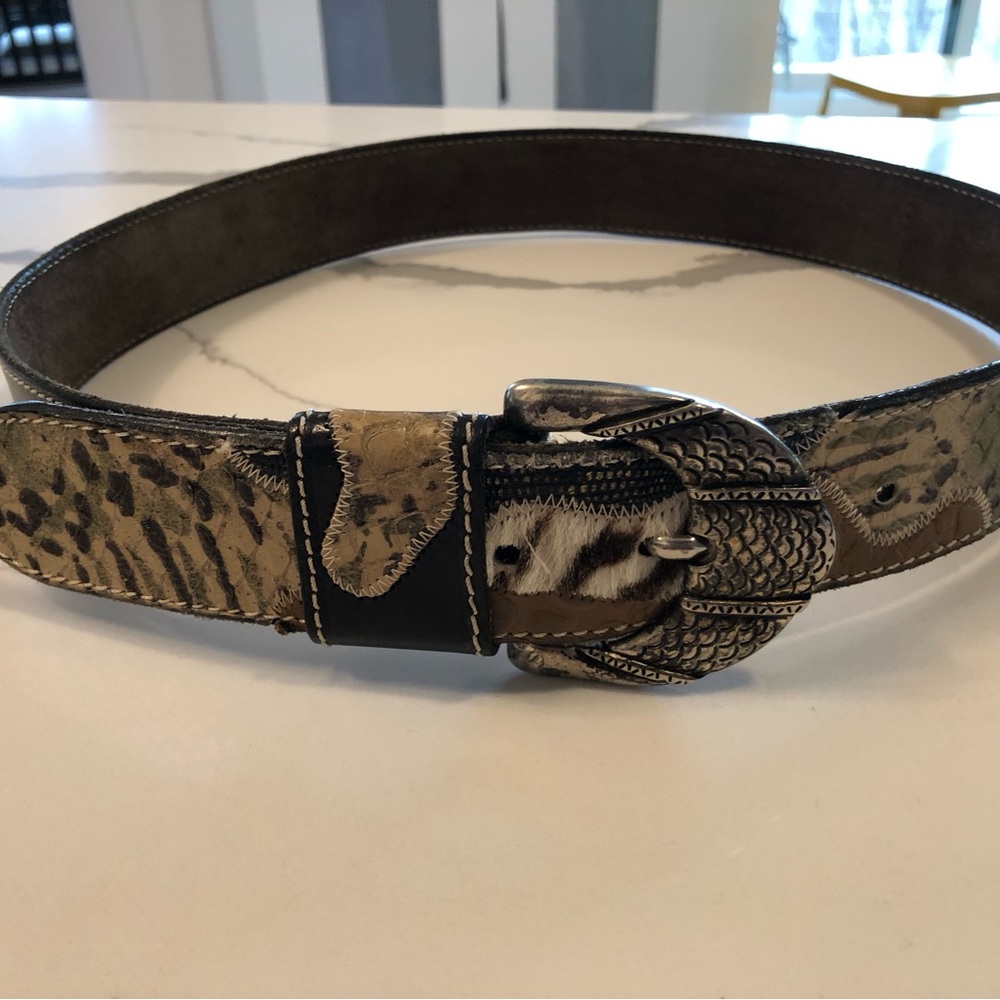 Linea Pella Leather Belt with Animal Print Embellishments M